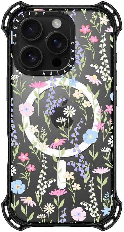 CASETiFY Bounce Case for iPhone 16 Pro [Shockproof / 21.3 ft. 6X Military Grade Drop Protection/Compatible with Magsafe] - Pink Pastel Cute Floral - Clear Black - Image 2