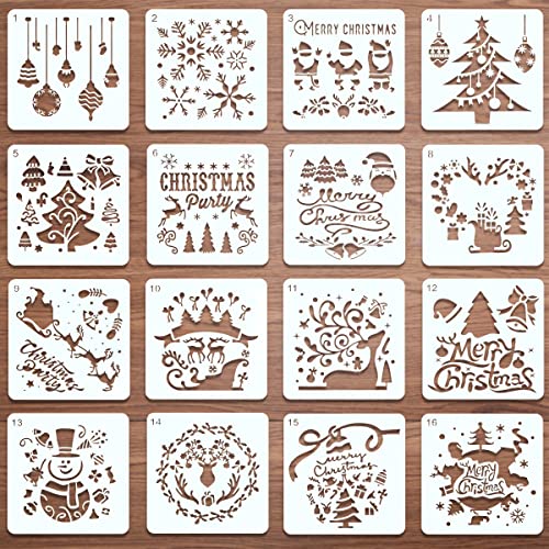 16 Pcs Pochoir Pour Peinture Pochoirs Réutilisables De Bricolage Noël