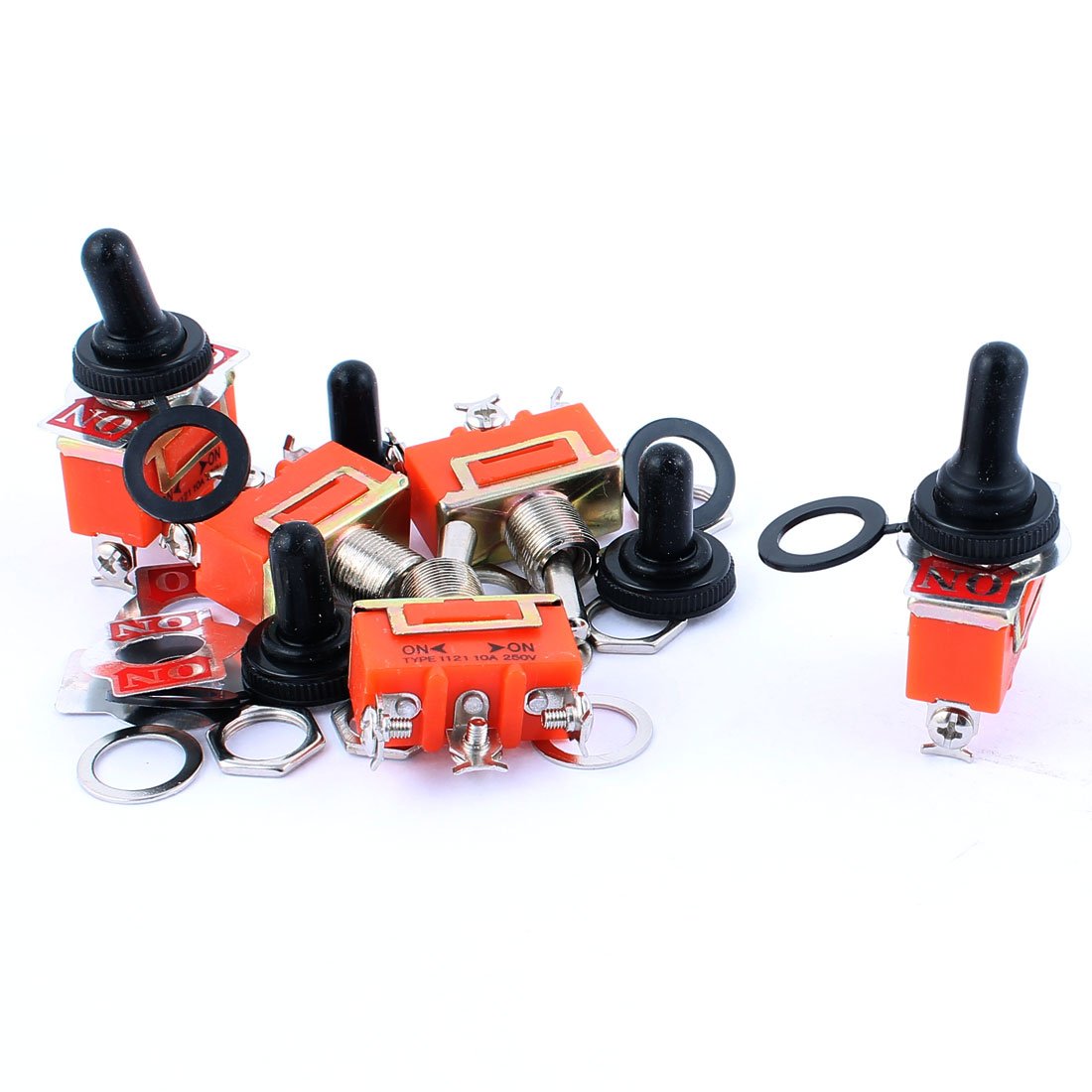 interruptor electronico 5 uds interruptores de CA 250V 10A SPDT ON-ON 2 posiciones interruptor de palanca de enganche palanca naranja con tapa