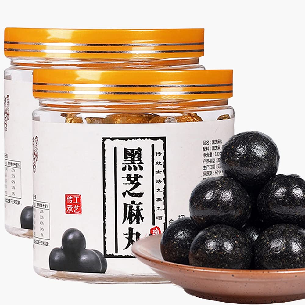 Hee Creek Black Sesame Balls 12.7 oz (40 Balls) Supports Hair Health & Natural Shine Handmade Black Sesame Snacks with Black Sesame Seeds Black Rice Black Bean, No Additives 芝麻 黑芝麻丸