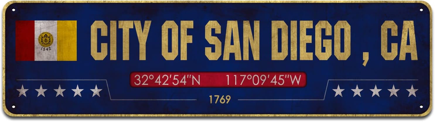 City of San Diego, CA Novelty Metal Street Sign,Personalized Tin Signs, 4" x 16"