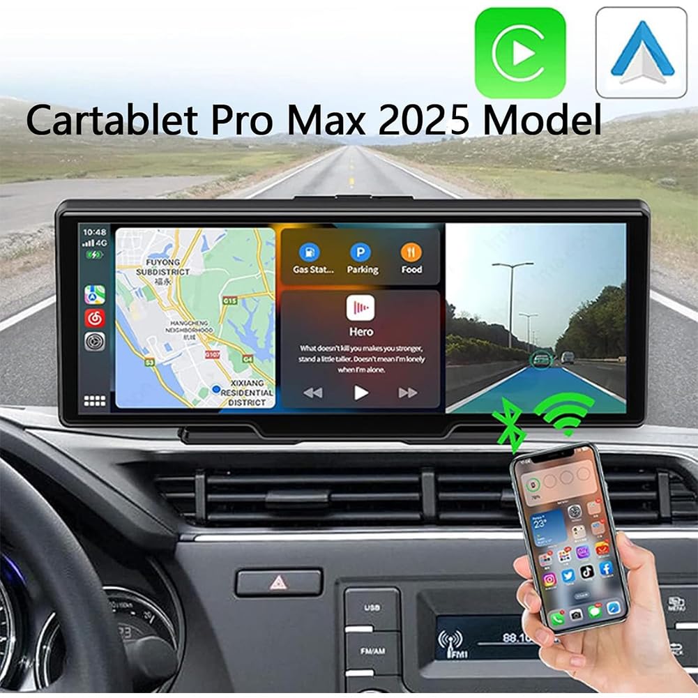 Tablet samochodowy Pro Max 2025, model samochodu 10,3" HD z bezprzewodowym podwójnym obiektywem 2K / 4K i kamerą zapasową 1080p, do automatycznego ekranu dotykowego z systemem Android, z nawigacją GPS