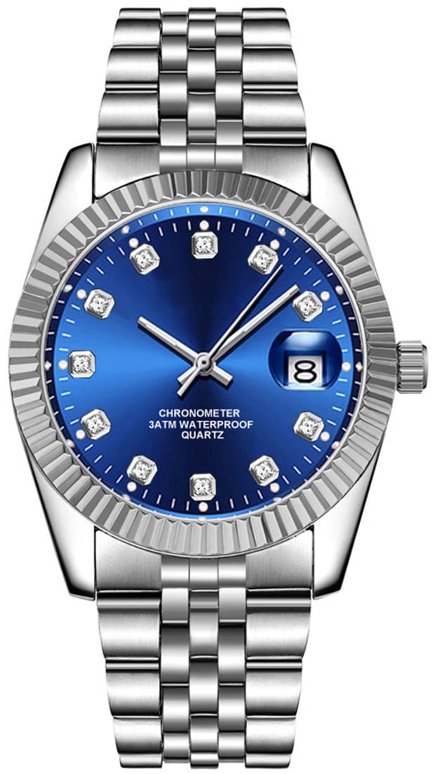SENRUD Men's Classic Design Analog Quartz Watch Fashion Business Watch Stainless Steel Waterproof Date Casual Watches for Men, blue, Quartz Watch
