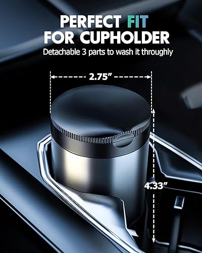 Miniatura 6 de Cenicero con tapa, cenicero portavasos, a prueba de olores y humo, mini cubo de basura portátil para automóvil, cenicero desmontable de aleación de