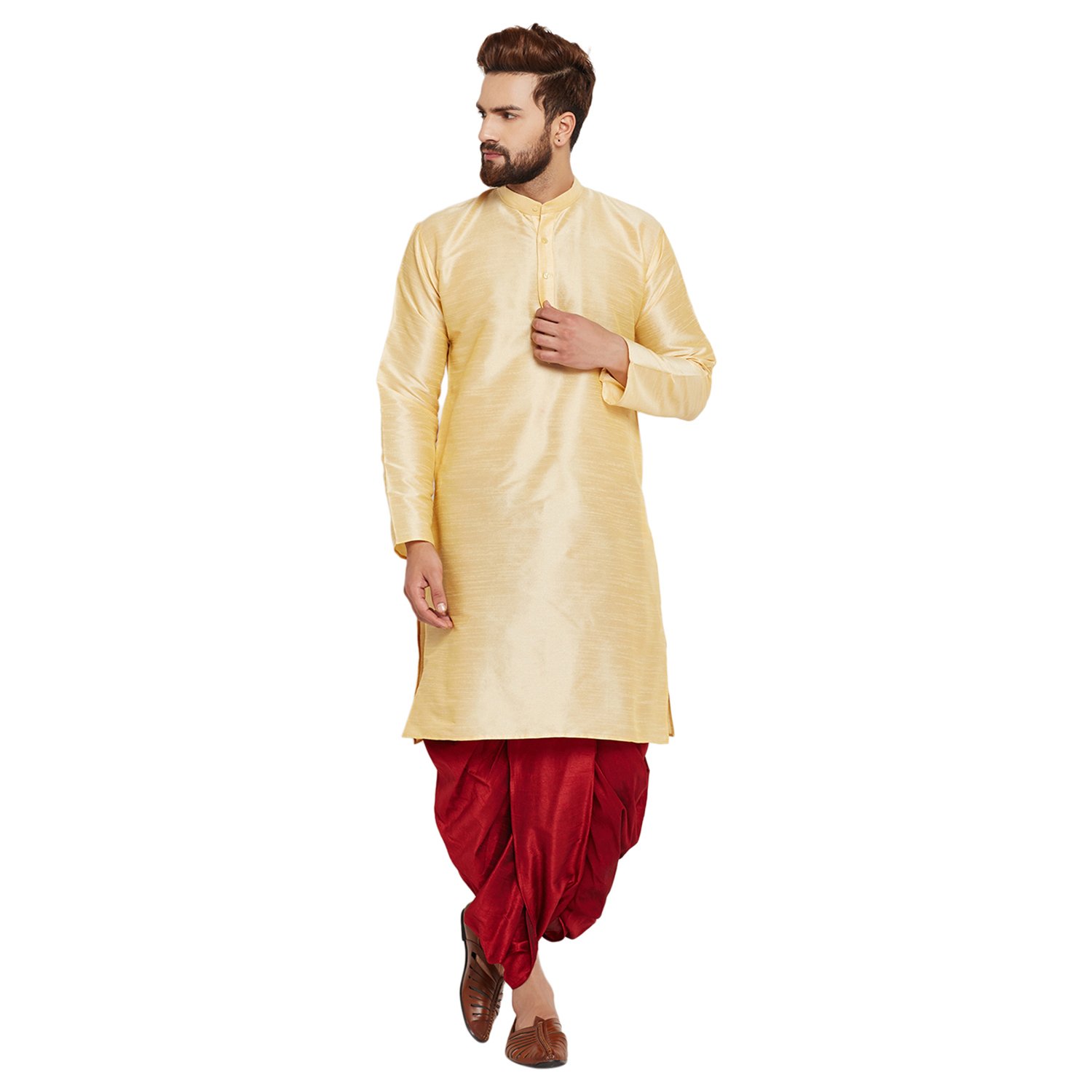 sojanya (Since 1958 Men's Off-White and Gold Dupion Silk Dhoti Kurta Set-picture-35