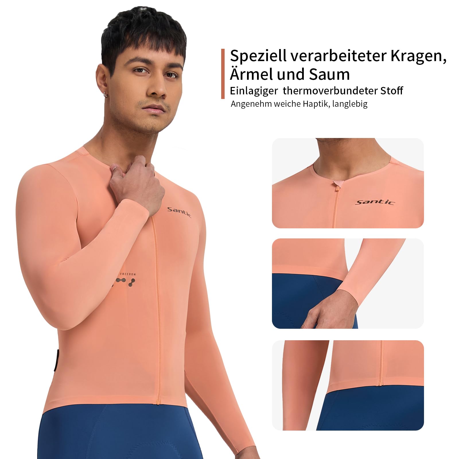 Santic Maglia da ciclismo da uomo, traspirante, a maniche lunghe, da ciclismo, con 3 tasche