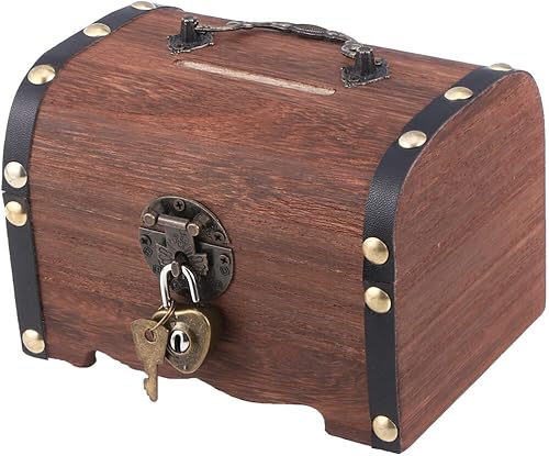 Zerodeko Cofre del tesoro de madera vintage para Halloween, caja de almacenamiento con llaves de seguridad, alcancía de madera, organizador de