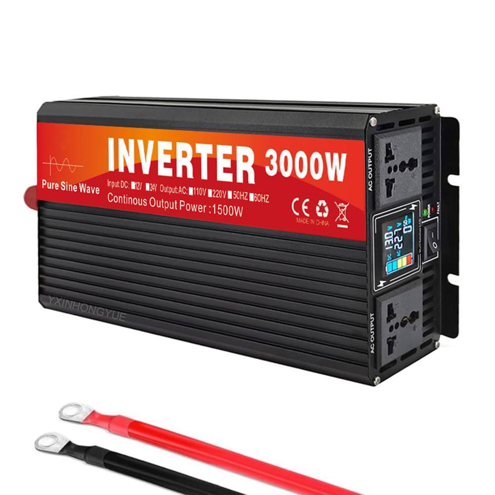 Falownik sinusoidalny o mocy ciągłej 1600 W, 12 V DC na 110 V AC, samochodowy, do kamperów, ciężarówek, paneli słonecznych z wyświetlaczem LCD