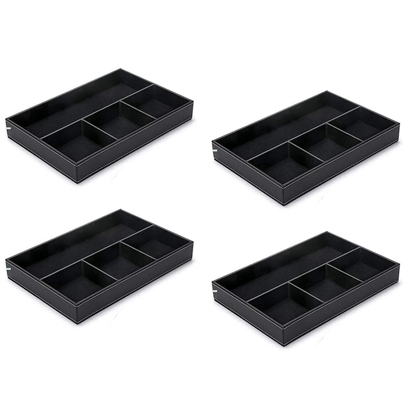 Vjsujehgy 4X 4 Slots Desk Drawer Organizer, Pu Leather Drawer Storage Organizer Divider for Desk Supplies Value(Black)