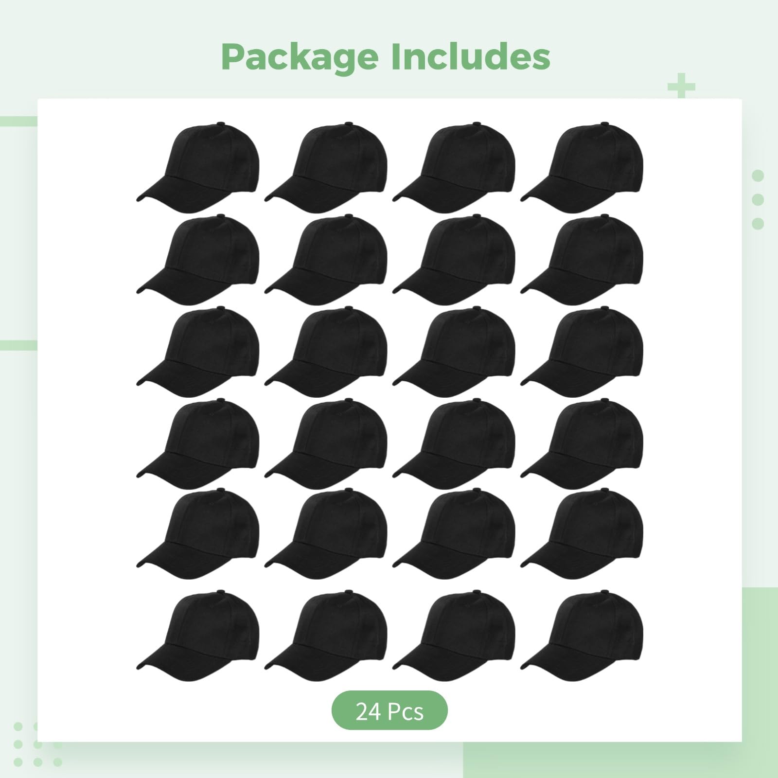 Cappellini da baseball neri, confezione da 24, cappelli da camionista vuoti con cinturino regolabile, coperchi a sublimazione per ricamo fai da te, tessuto traspirante, uso versatile