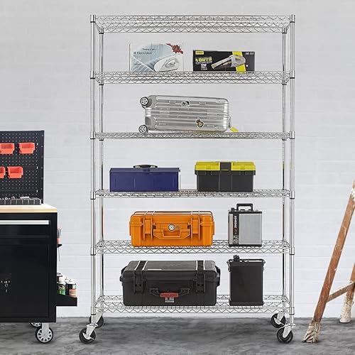 Miniatura 9 de PIKAQTOP Estantes de almacenamiento de 6 niveles resistentes (capacidad de 2100 libras) para almacenamiento de cocina, garaje, estantería industrial
