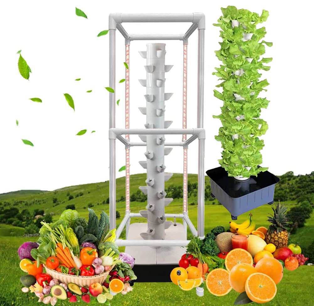 Sistema de Cultivo hidropónico de Interior de 15 Capas y 45 Orificios con luz LED de Cultivo, Sistema de Cultivo hidropónico en Torre sin Suelo de Bricolaje con Bomba y Tanque de Agua móvil