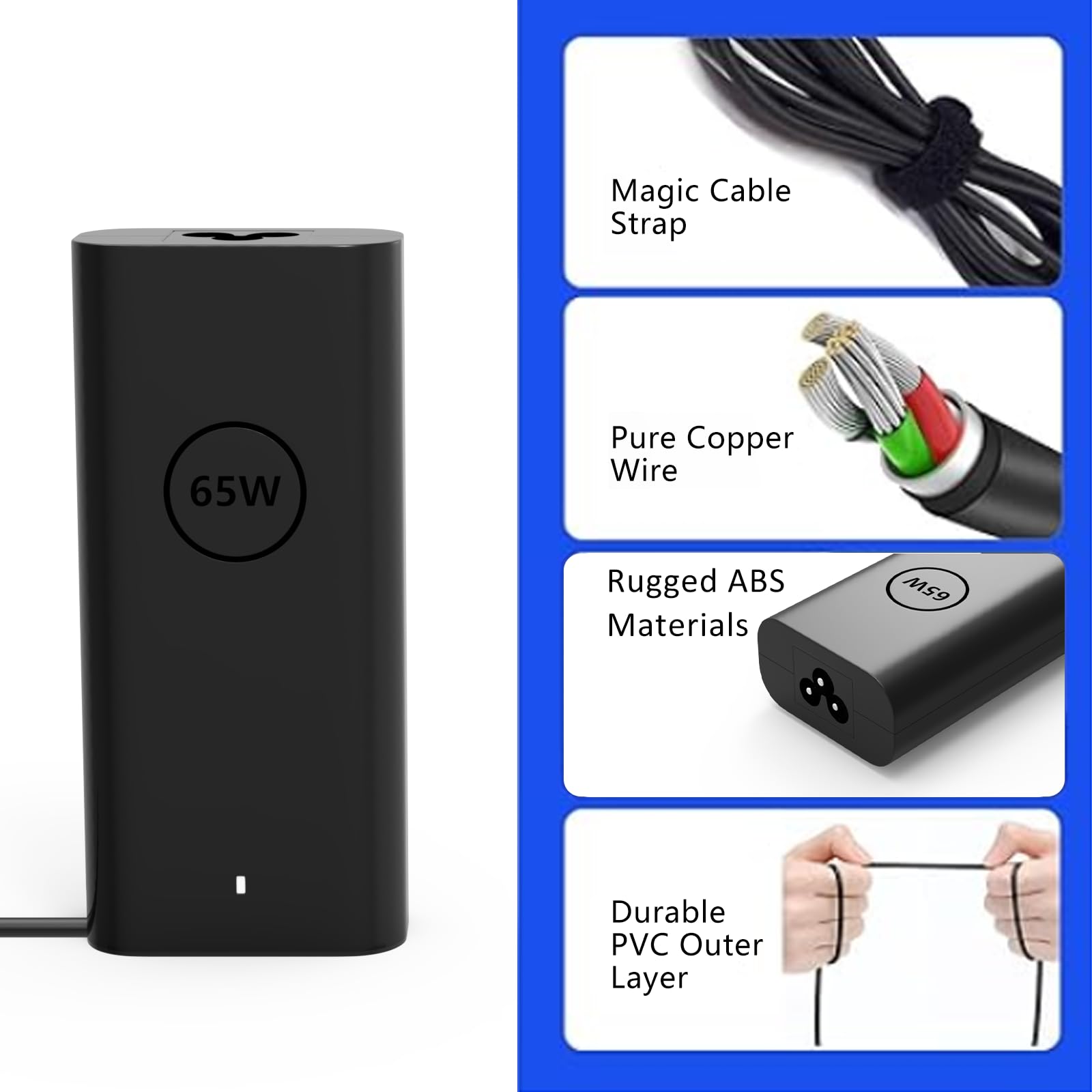 65W USB-C Oplader Voor Dell Latitude En XPS – Kabel En Voeding In één – Voor Onderweg En Thuis