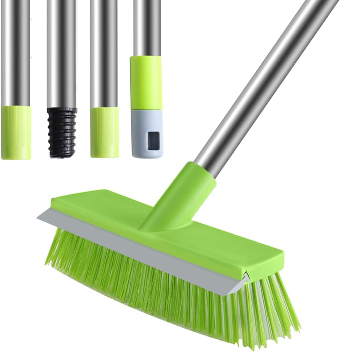 MEIBEI Floor Scrub Brush with Rubber Blade-54 Inches, Stiff Bristles Deck Brush with Adjustable Long Handle, Ideal for Cleaning Kitchen, Bathroom, Garage, Yard and Patio