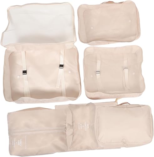 NOLITOY 7Pcs Travel Packing Cubes Set for Luggage Capacity Organizer Bags for Clothes Shoes Toiletries Beige Compression Pouches for Efficient