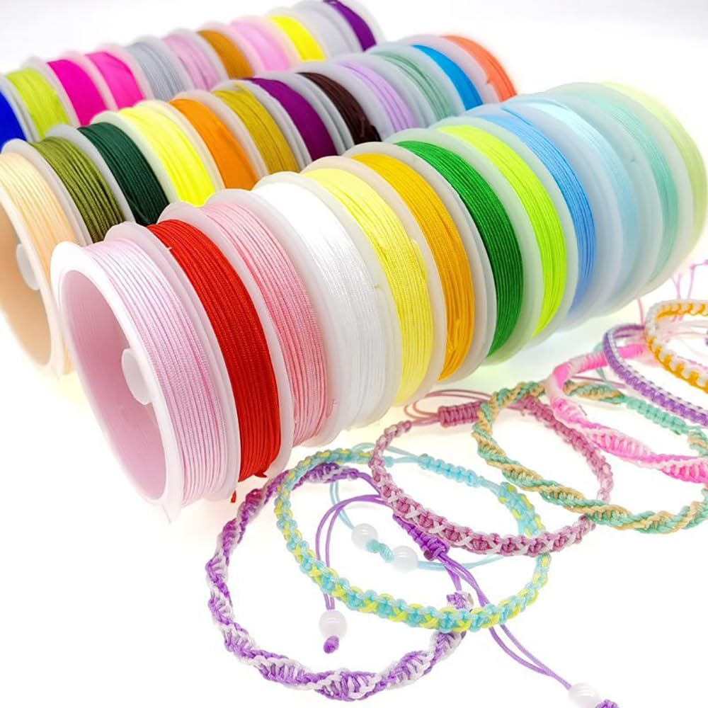 Hilo para enfilar, 35Color 10.9Yard 0.8mm Chinese Knot Cord Jade Thread,Satin Nylon Trim Cord, Rattail, Shamballa Thread String for Chinese Knotting, Kumihimo, Beading, Macrame, Jewelry Making, Sewing