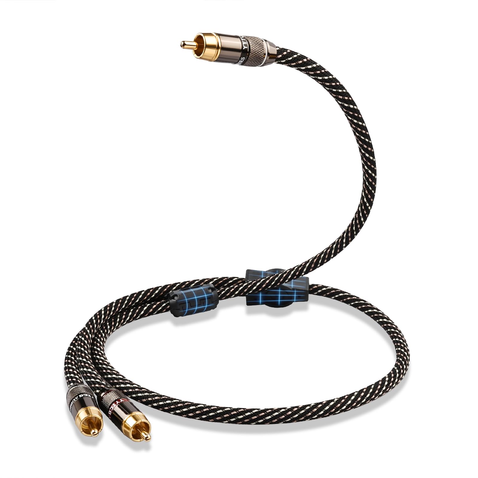 Audiophile - Cavo audio HiFi 2RCA maschio a RCA maschio, 4N OFC Core, connettori placcati oro 24K, con treccia in nylon, coassiale; compatibile con amplificatori, lettori CD, giradischi, DAC e
