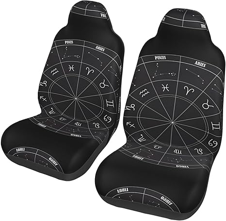 Zodiac Constellation Space Universal Front Car Seat Covers - Protector Fits Car, SUV, Sedan, Truck - Removable, Breathable Interior