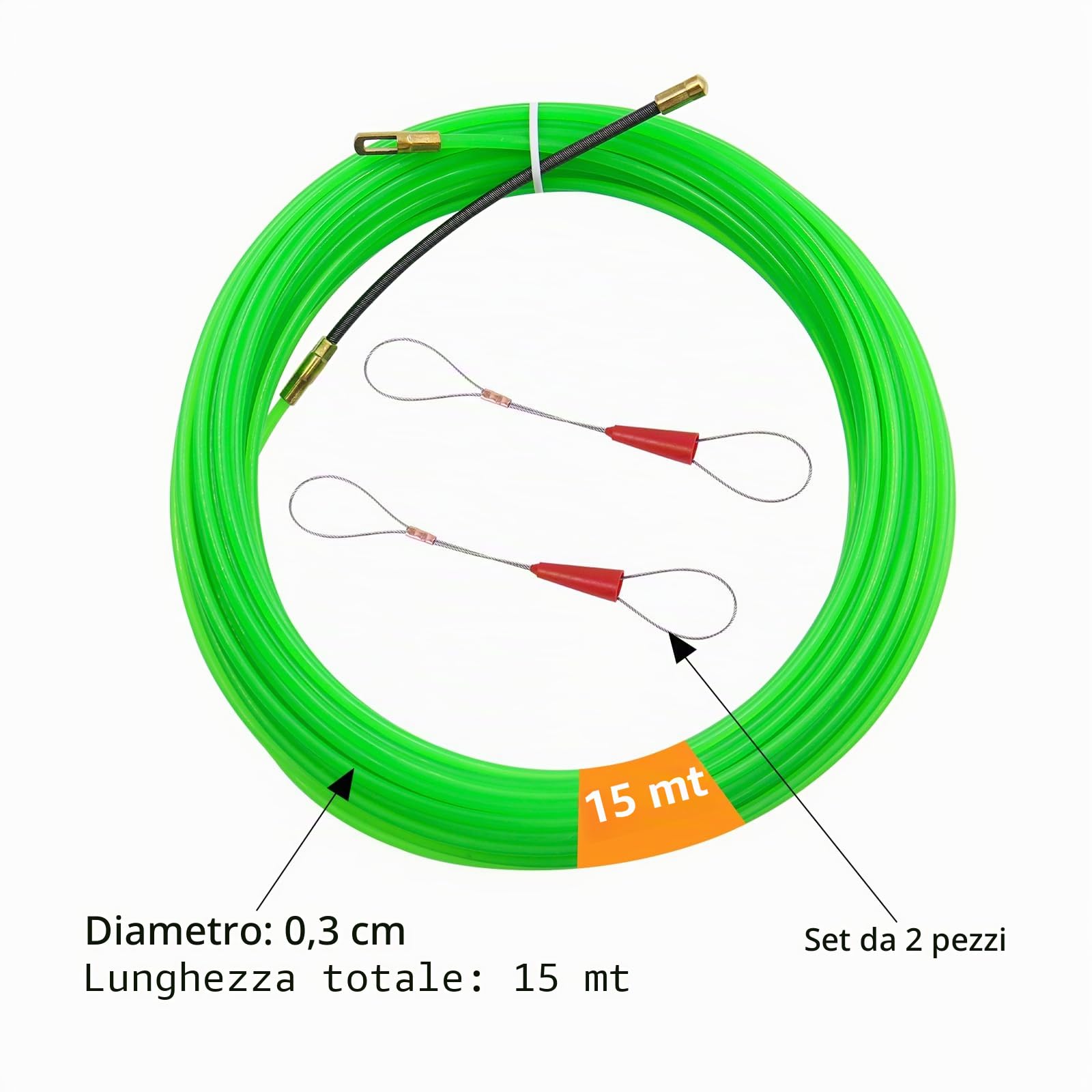 15m Molla Elettricista Con 2 Molla di Guida 3mm Sonda Passacavi Professionale Tiracavi per la Posa di Cavi di Pavimenti, Soffitti, Pareti (Verde)