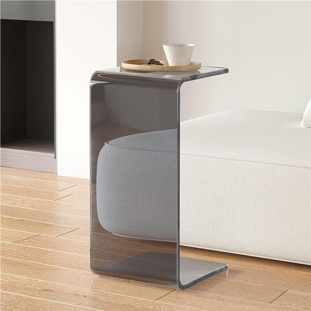 SXZenSpace C-Shaped Acrylic End Table, Clear Side Minimalist Rectangle Coffee Small Nightstand for Living Room(Gray,60cm/23.6in)