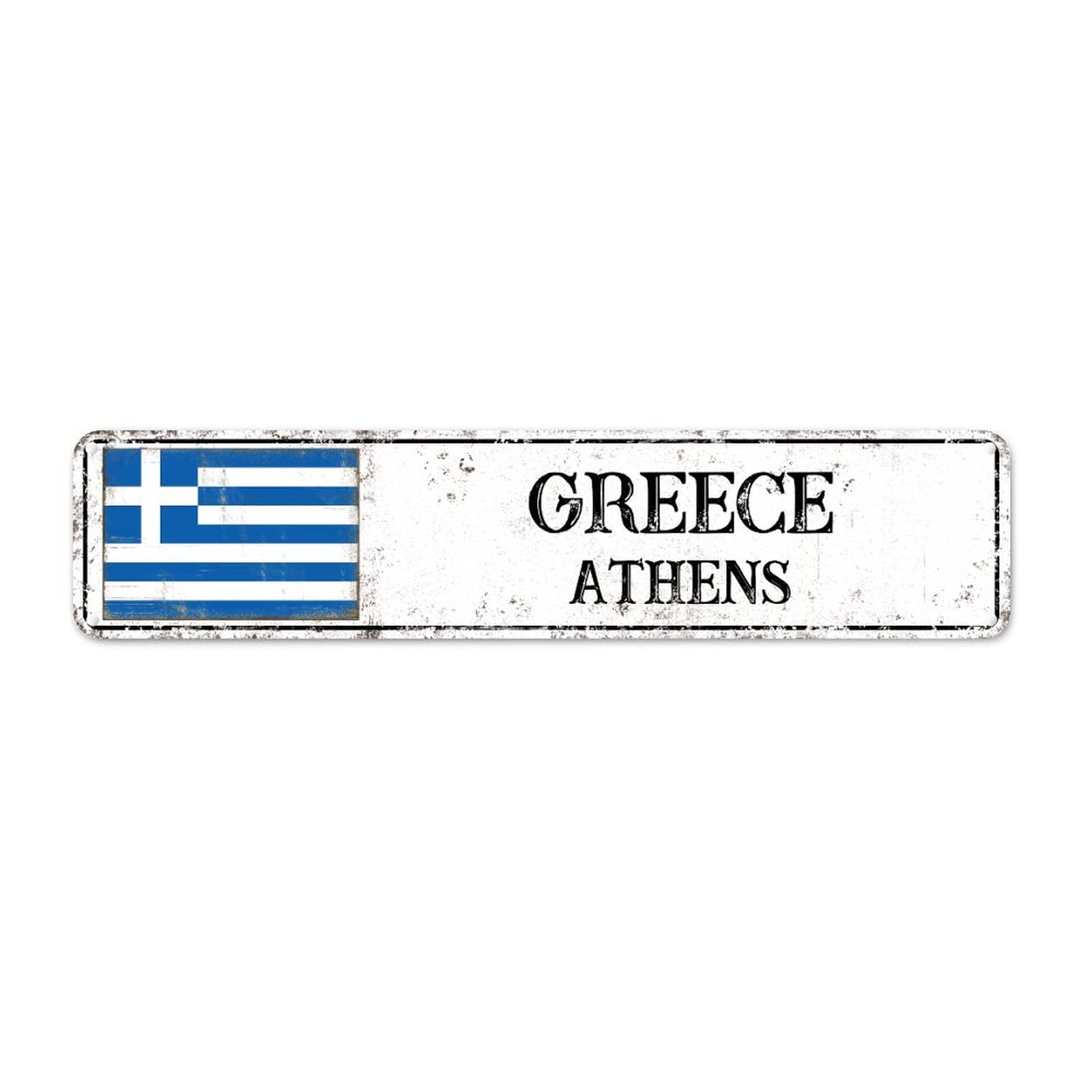 Woguangis Greece Vintage Art Metal Sign Athens Capital City Vintage Wall Sign Flag Metal Street Sign Home Wall Decor Country Souvenir Sign National Flag Metal Sign For Kitchen Bedroom Door 4×18In