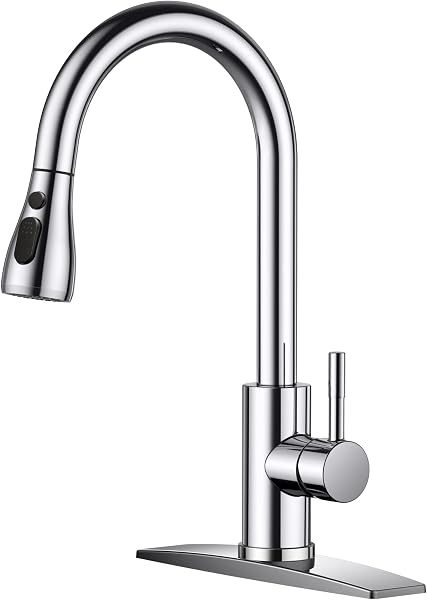 FORIOUS Kitchen Faucets with Pull Down Sprayer, Stainless Steel, Chrome