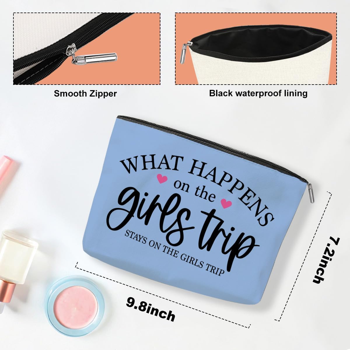 6 PCS Girls Trip Gifts Favors Girls Trip Bag Girls Trip Makeup Bag Girls Weekend Gifts for Women Girls Weekend Gifts Ideas for Mom Cosmetic Bag Weekender Bag for Women Christmas Holiday Vacation - Image 4