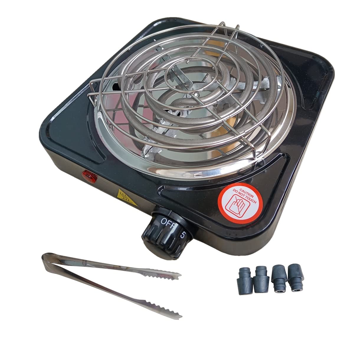 1000W Electric Shisha Charcoal Burner, Fast Heating Coal Starter Hot Plate for Hookah & Coconut Coals, Portable Single Stove for Coffee/Tea with UK Plug, Includes Protective Grid & Tongs, Black