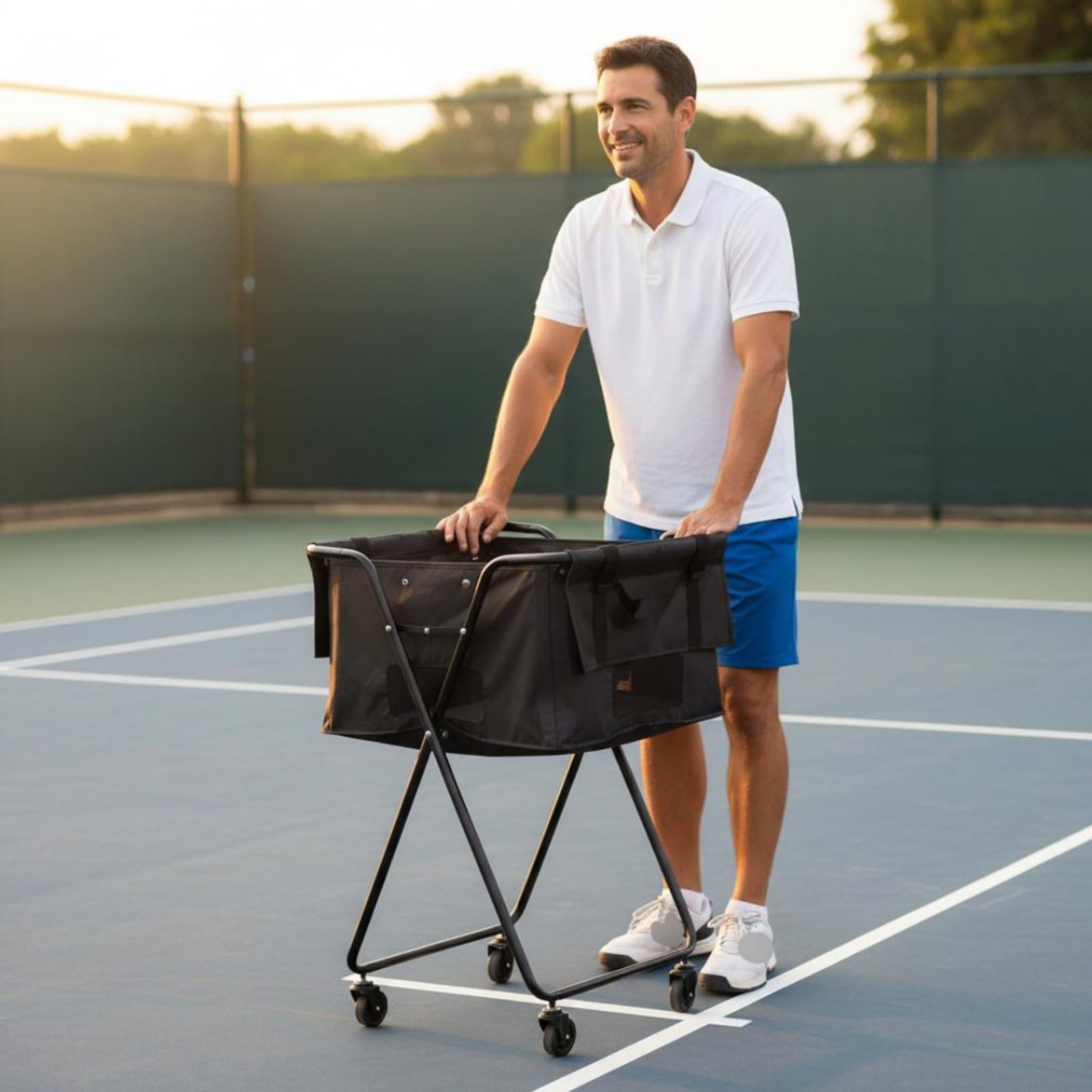 Carrello Raccogli Palline da Pickleball Grande Capacità Carrello Palline Tennis Pieghevole Struttura Robusta Cestino Raccoglipalle Tennis