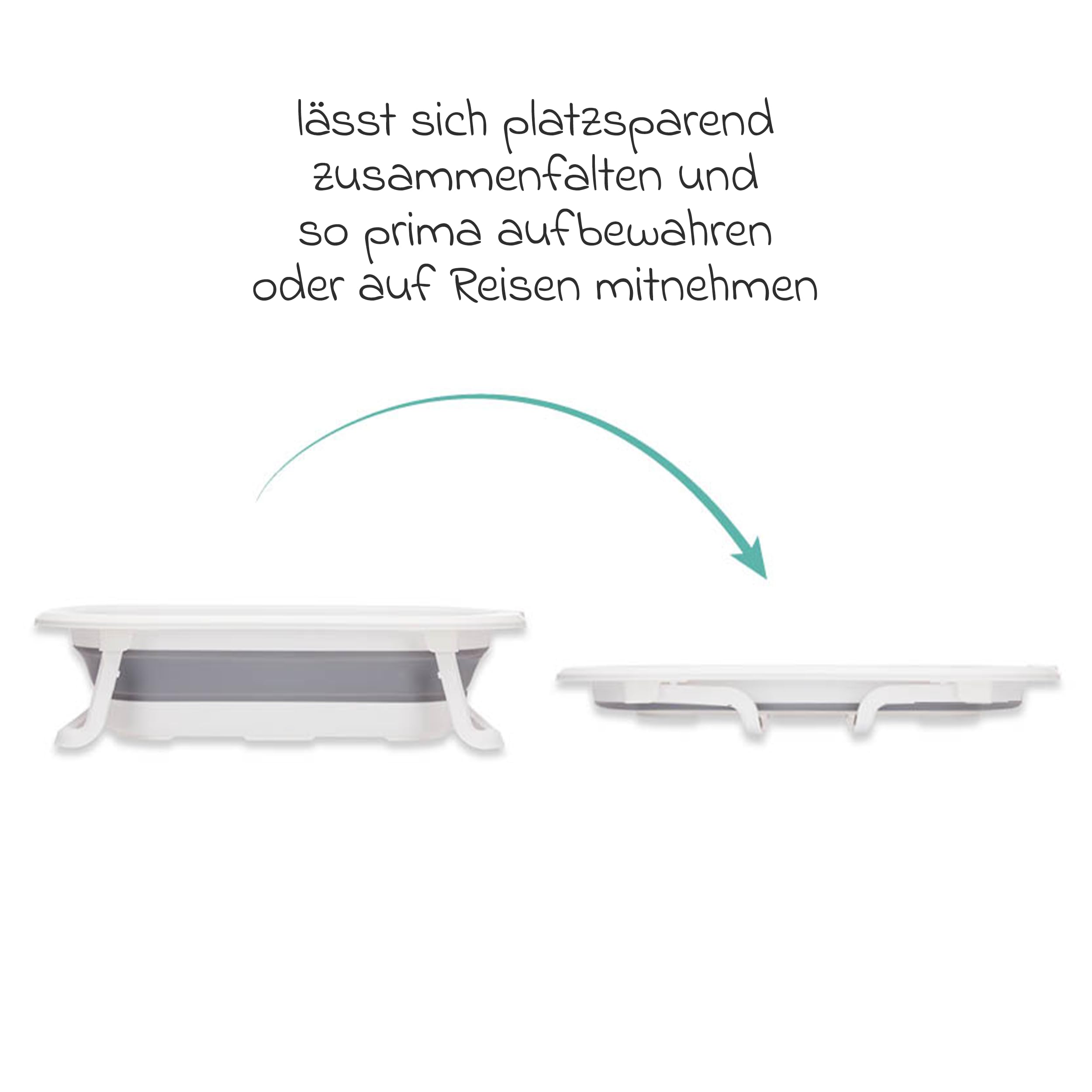 Fillikid Orka, vasca da bagno pieghevole per bambini, grigio/bianco | Vasca salvaspazio con gambe pieghevoli, rivestimento antiscivolo e tappo di scarico
