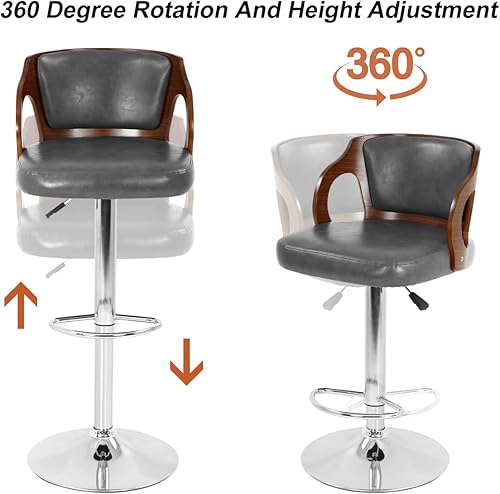 Miniatura 5 de Taburete giratorio de piel sintética con base resistente, respaldo, acolchado para cocina, pub, comedor y café