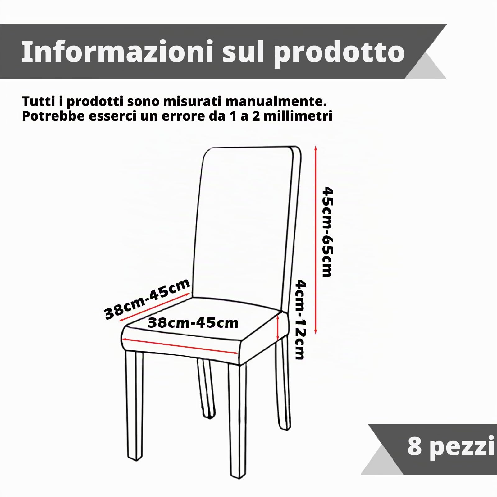 Vegena Coprisedie con Schienale, 8 Pezzi Fodere Coprisedia Elasticizzati, Coprisedie Elasticizzati con Schienale, Coprisedie Elasticizzato da Soggiorno per Casa Décor, Hotel, Festa - Grigio chiaro