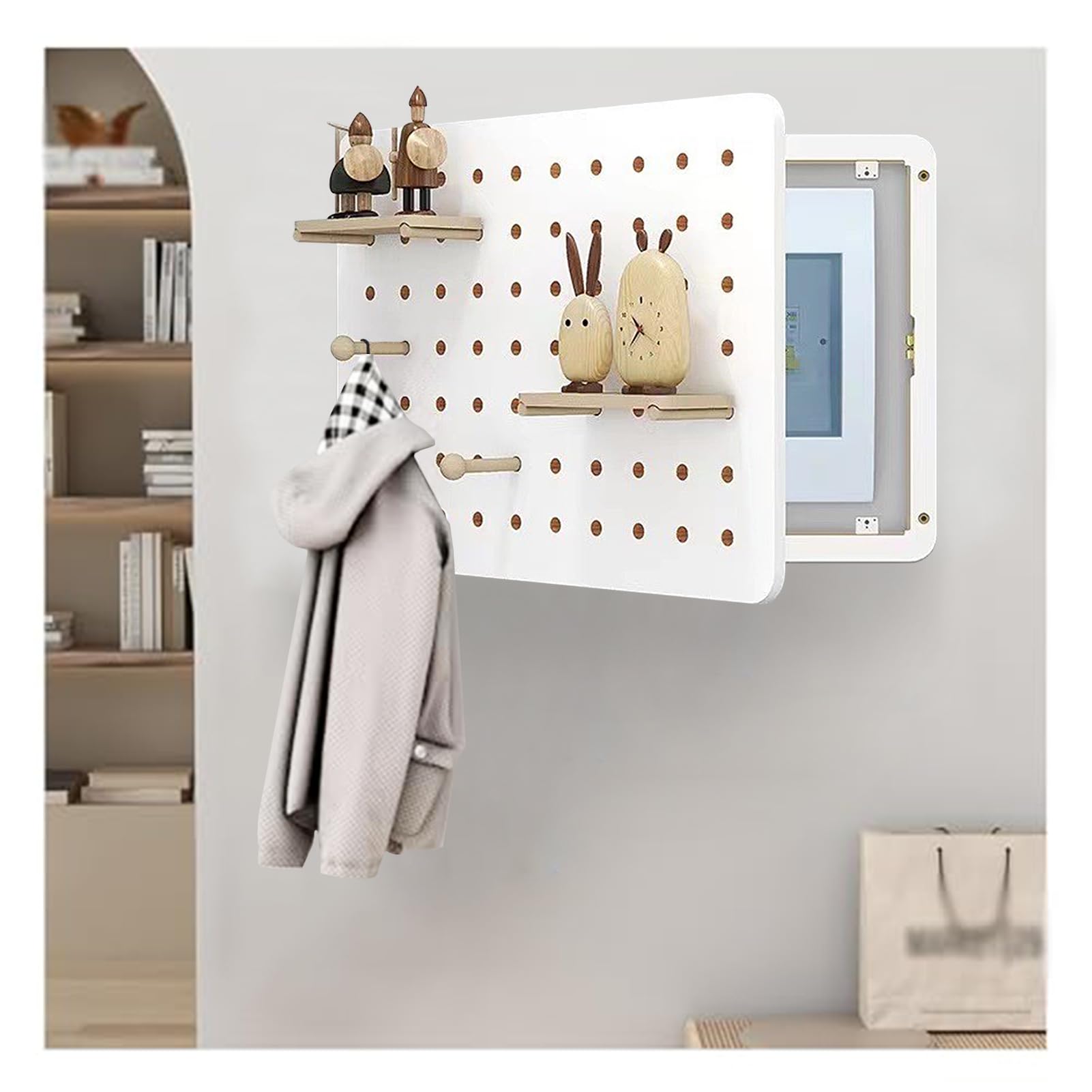 GAOXIAO Electric Meter Box Cover Decorative Wall Fuse Box Covers, Multifunctional Electric Box Lid Wooden Shelf Pegboard to Hide Pictures Painting Cover Home Decoration White 40 x 30cm