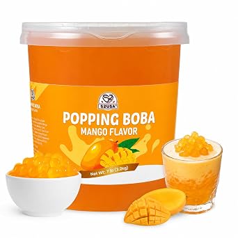 52USA Mango Popping Boba Pearls 7.05 Pounds3.2kg, Bursting Boba Pearls