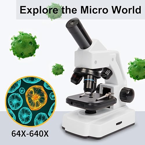 Microscopio para niños, estudiantes, adultos, microscopios biológicos 64-640X para laboratorio escolar, microscopios compuestos de educación en el