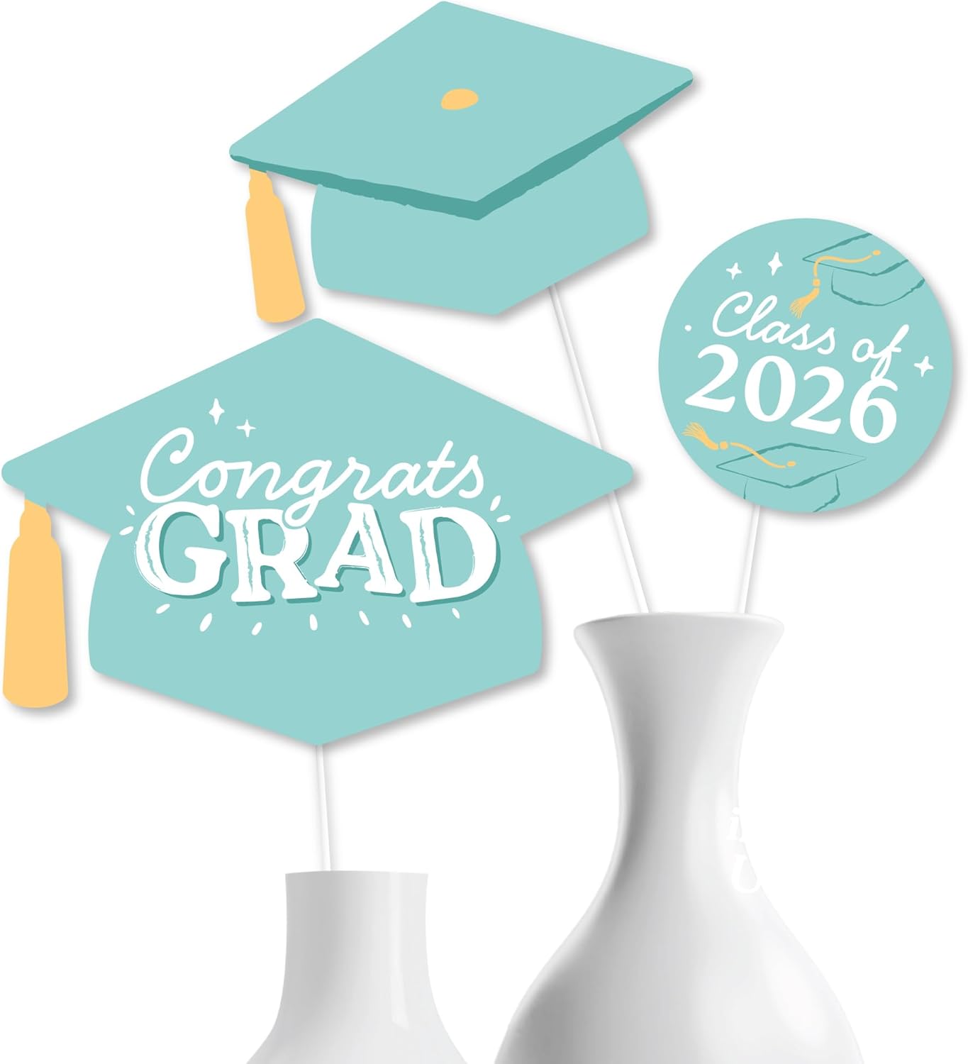 Big Dot of Happiness Mint Green 2026 Graduation Party Centerpiece Sticks, Congrats Grad Decor, Class of 2026 Light Green Grad Party Table Toppers - 15 Pieces