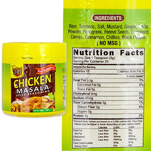 Chicken Masala, Beef Masala, Fish Masala & Vegetable Curry Powder All Pure & Natural Cooking Seasoning Spices, Gourmet Collection Flavors | 4 Bottles & A Free Measuring Spoons Gift Set| Tropical Heat #TOP2