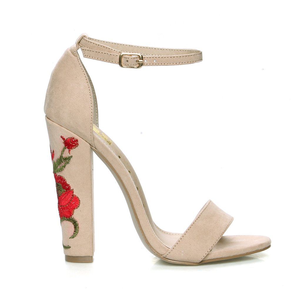 Hazel02 Rose Embroidered Women's High Heel Sandals in Nude, 9 M US