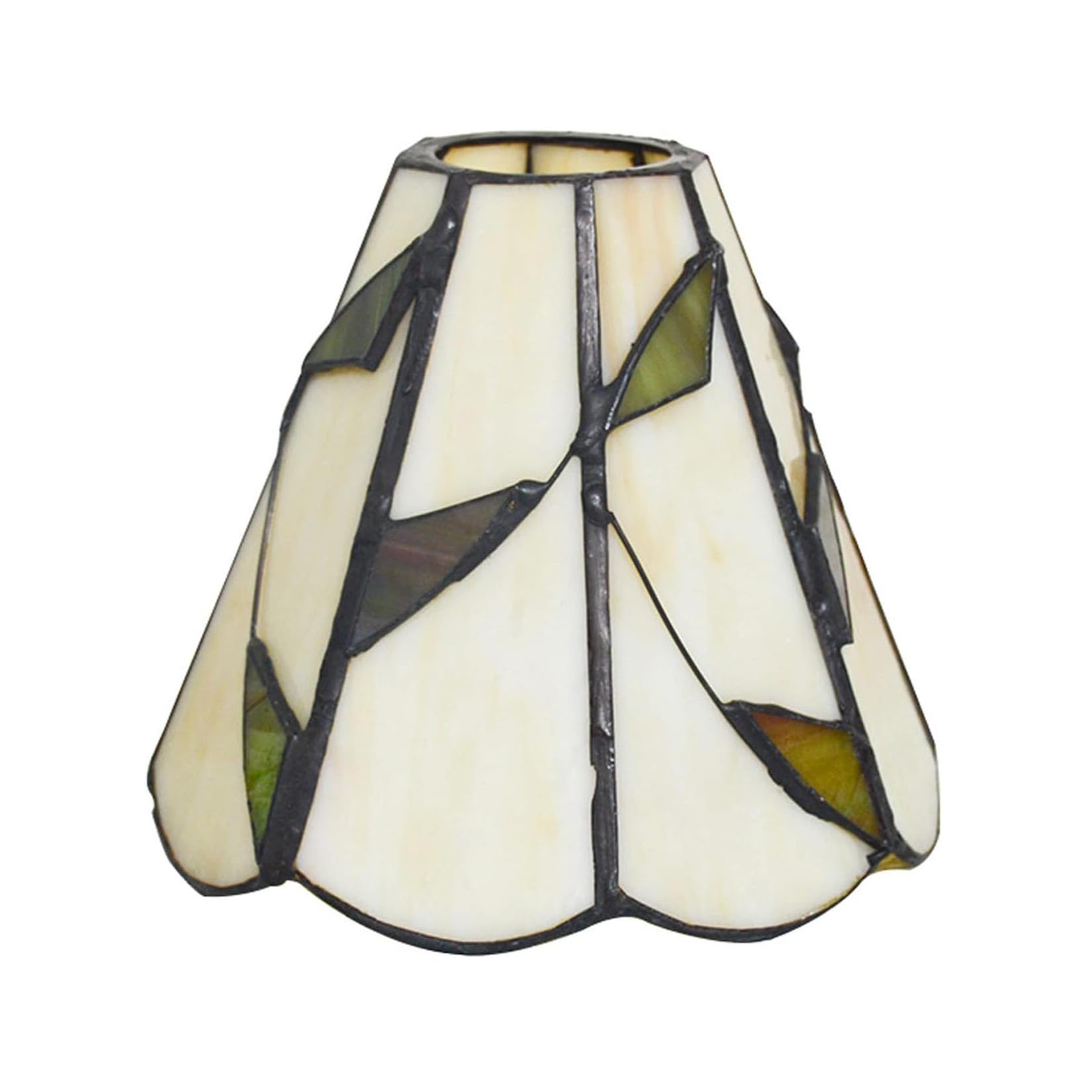 AIBOTY 6-Inch Tiffany Style Lampshade Replacement, Green Leaves Stained Glass Lamp Shade Only for Table Lamps Pendant Lamps Wall lights,Beige,Large Hole