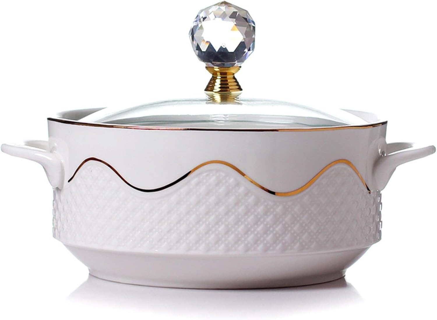 Ceramic Soup Tureen with Glass Lid Large Capacity Serving Tureen with Double Handles, White Porcelain Serving Tureen for Restaurant Home Kitchen Decoration Ceramic Covered Tureens