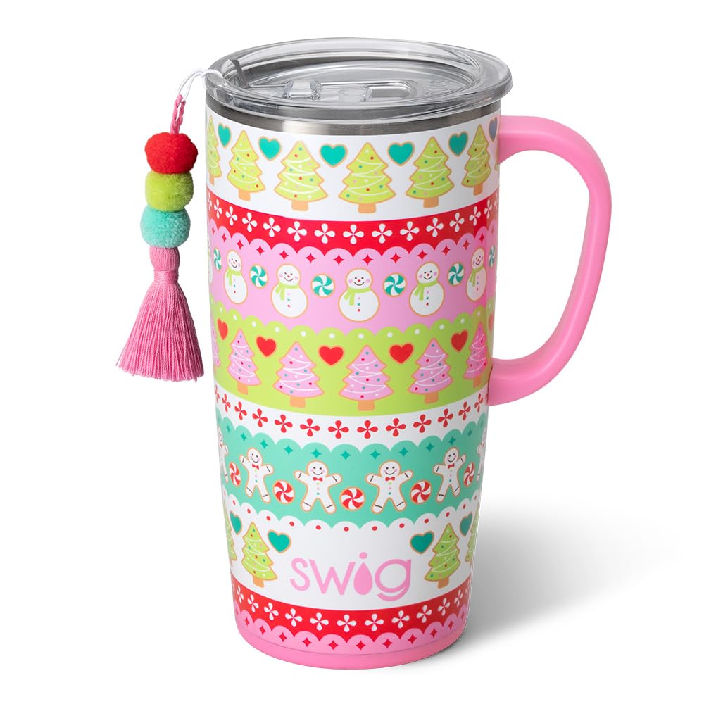 Swig Life 22oz Travel Mug, Insulated Tumbler with Handle and Lid, Cup Holder Friendly, Dishwasher Safe, Stainless Steel, Travel Coffee Cup, Insulated Mug with Lid (Cookie Jar)