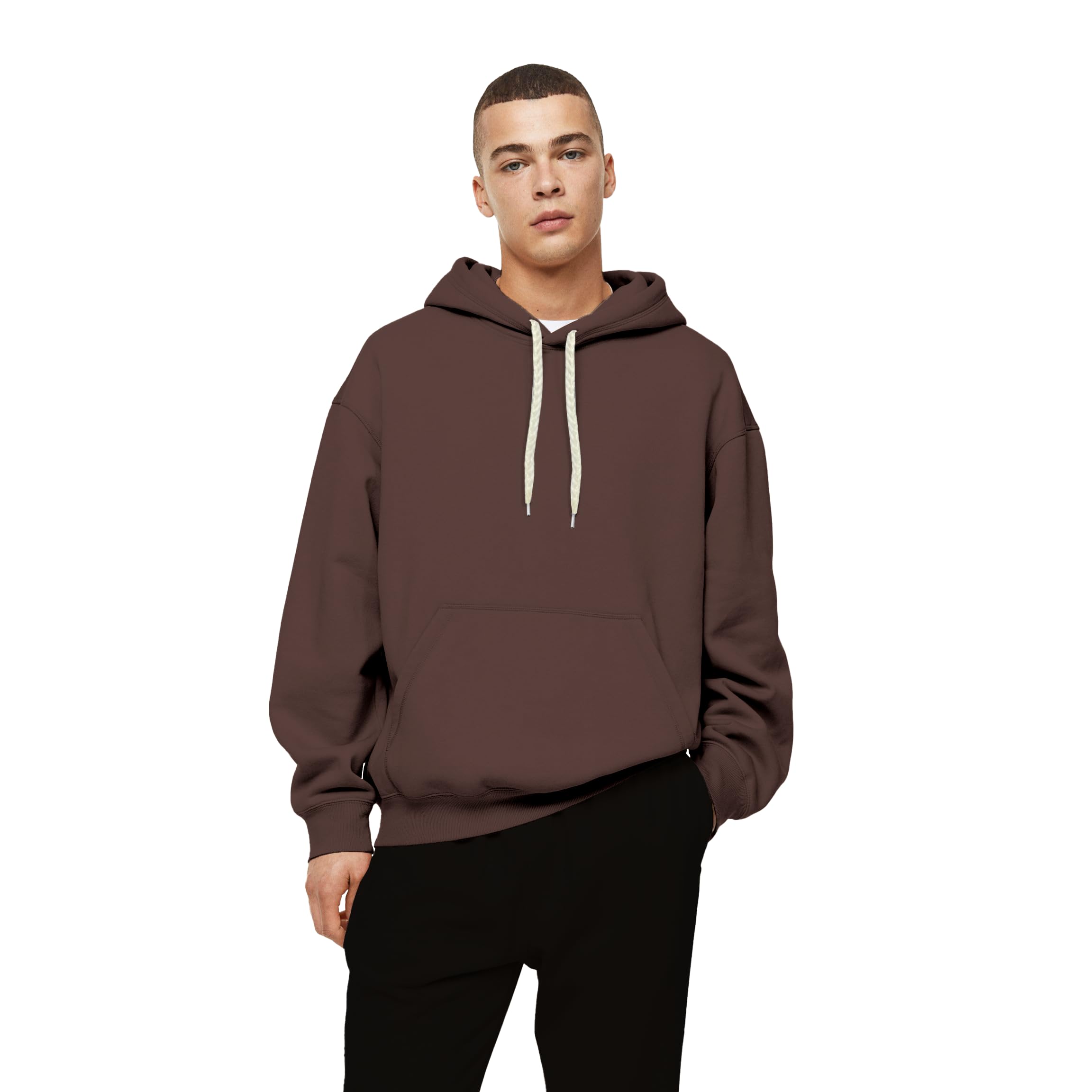 FUNKY MONKEYMens 100% Cotton Plain Oversize Hoodie Sweatshirt with White Thick String