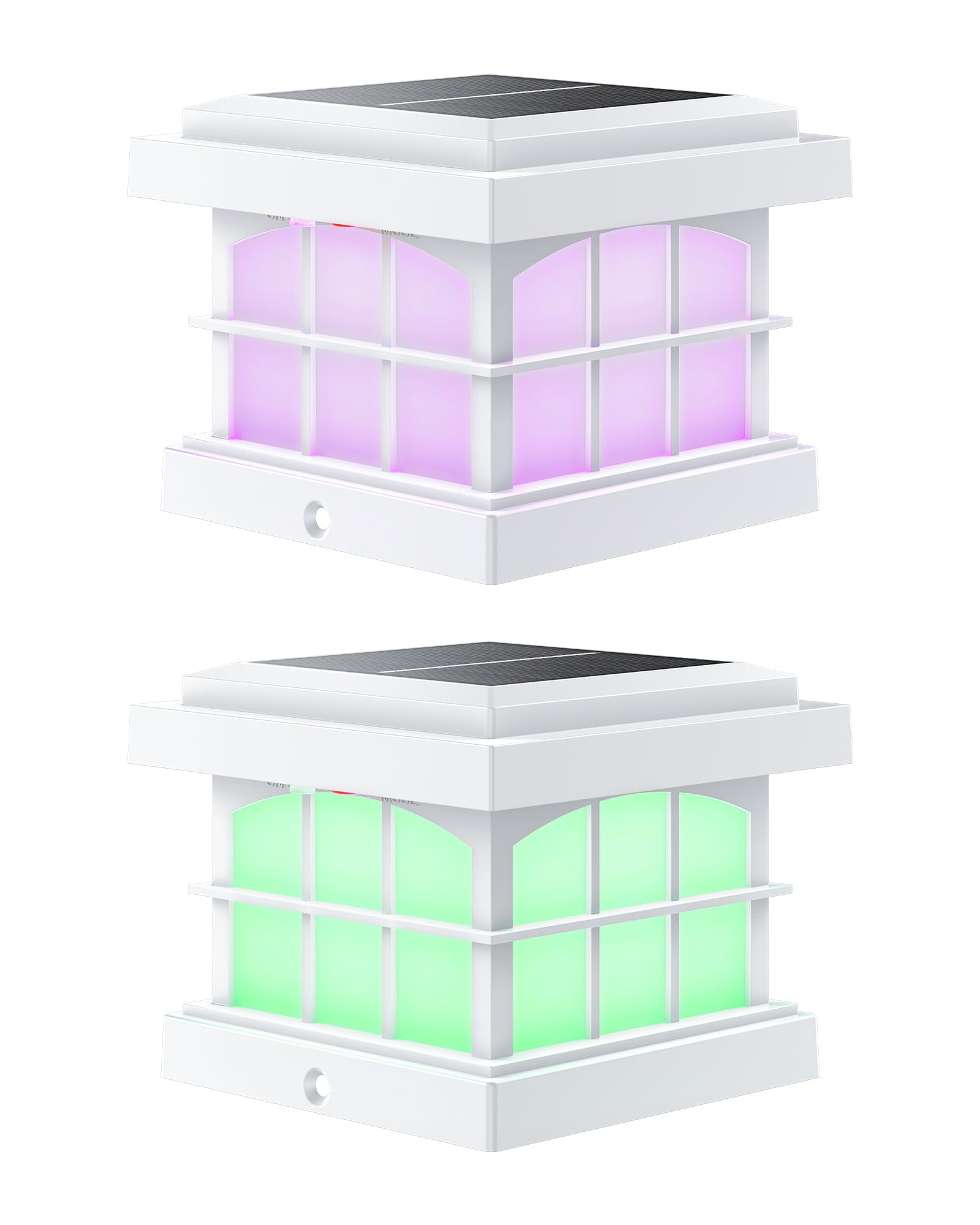 PARTPHONER RGBCW Solar Post Cap Lights 2-Pack, 9 Colors 3 Modes Fence Cap Lights, Bright Solar Outdoor Waterproof LED Deck Lighting for Fence Garden Deck Patio Porch Decor 4x4 Vinyl/Wood, White