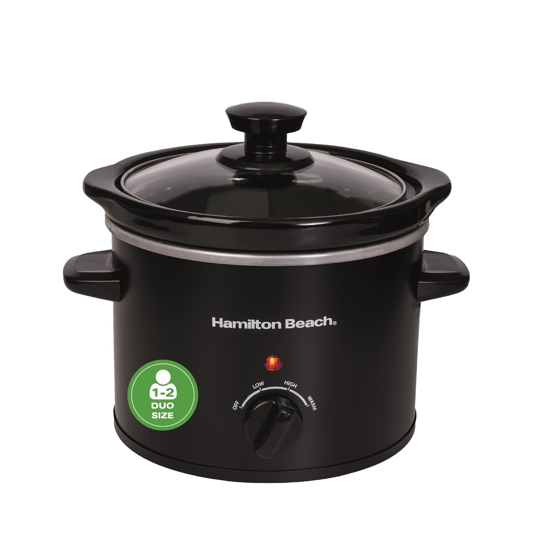 1.8L Mighty Mini Slow Cooker, 90W Energy-Efficient Design, Removable Ceramic Bowl, 3 Heat Settings, Compact for 1-2 People, Easy Clean, Black - HBSC020B