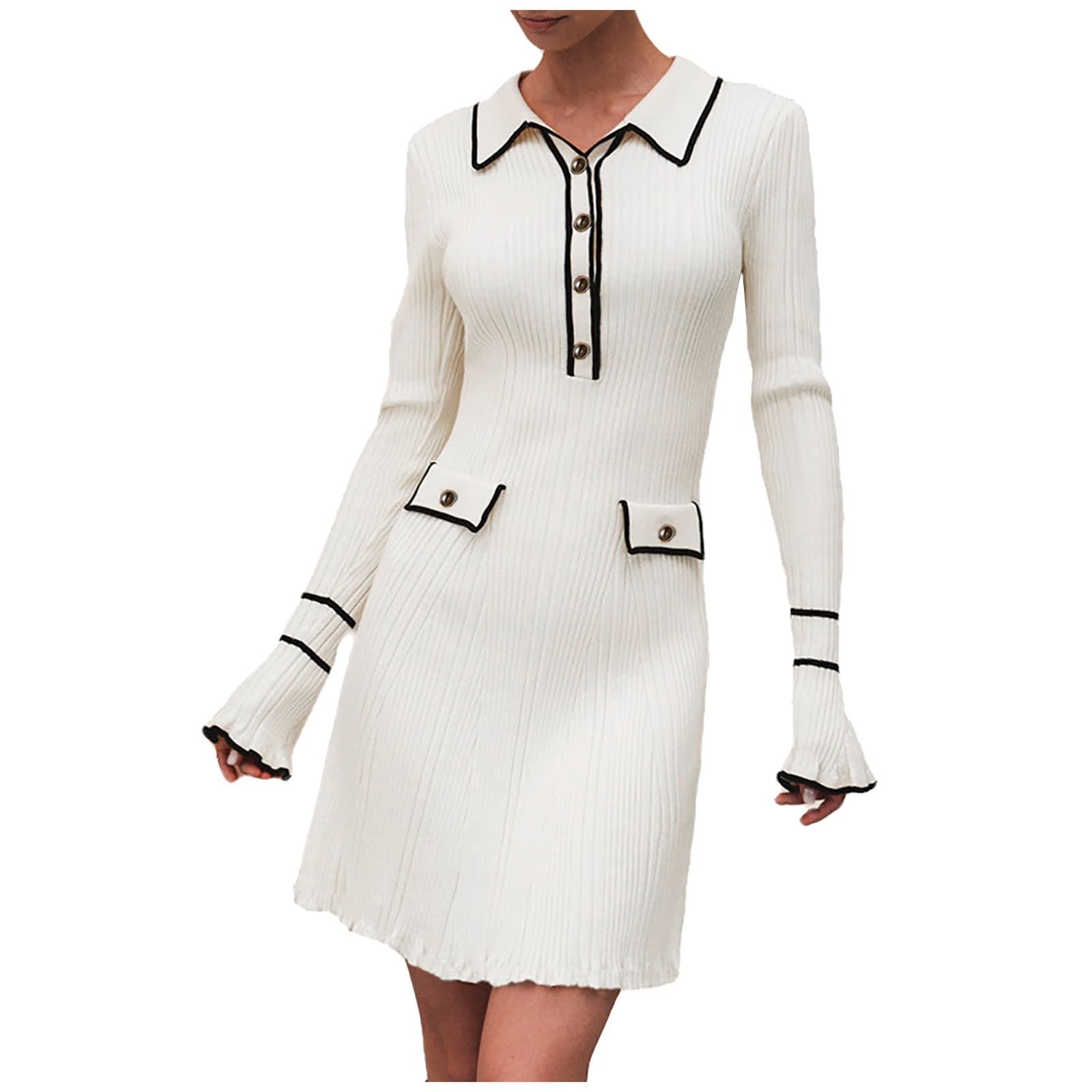 Ensemble robe pull élégant avec détails volants style tailleur