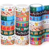 24 Rolls Back to School Washi Tape Colorful Masking Tape School Scrapbook Stickers Apple School Bus Ruler Crayon Journal Decorative Paper Adhesive Sticker Kid Gift Wrapping DIY Crafts Supplies 16.4 ft