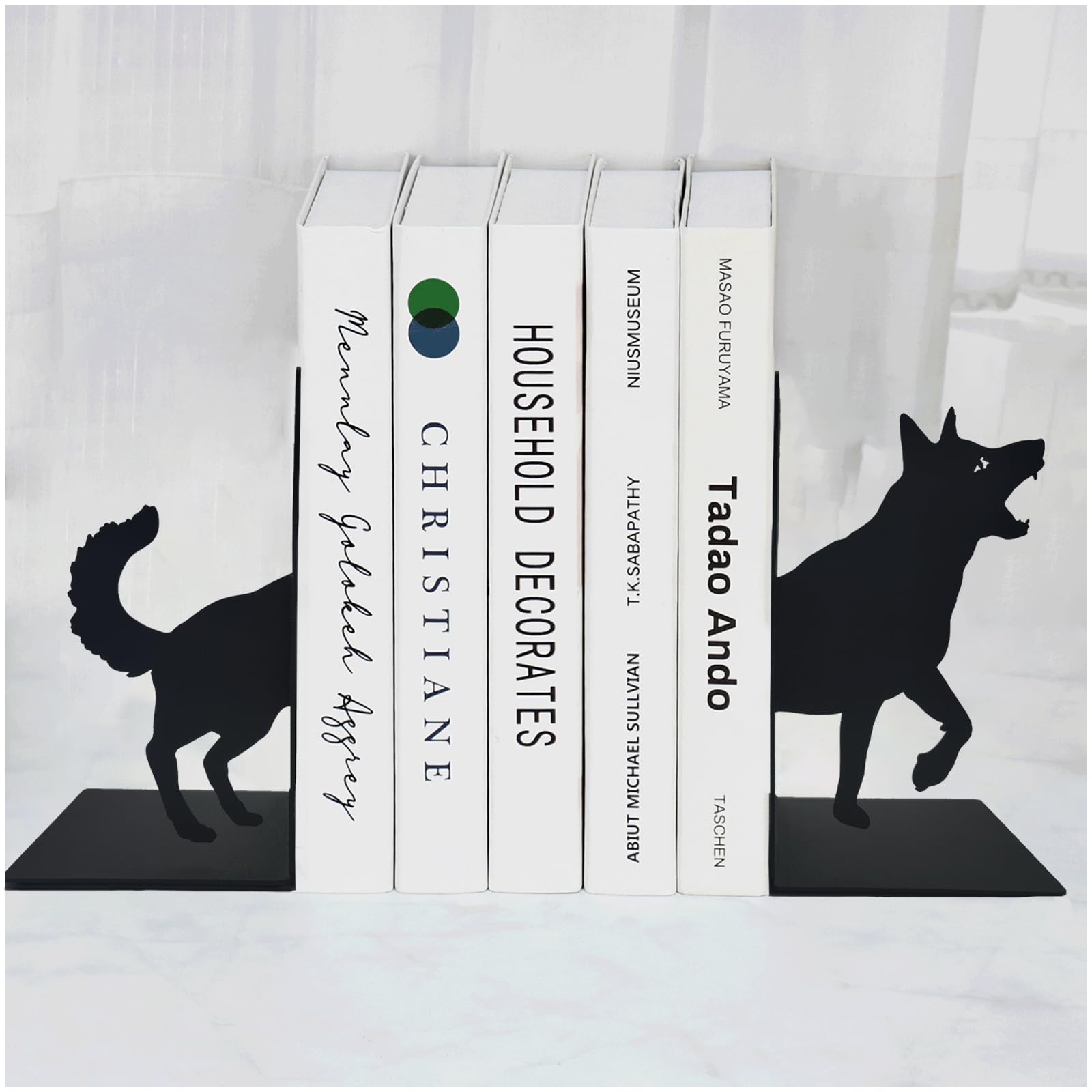 ENCIMART Metal Bookends - Cat & Couple Design, 1.5mm Thick, Black, Desk Organizer - View #4