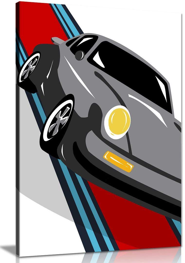Panther Print Grey Porsche Pop Art Abstract Garage Canvas Wall Art Picture Print Home Decor (12X8in)