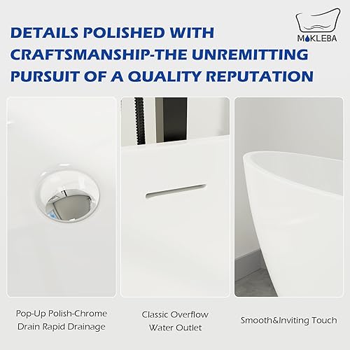 Miniatura 2 de Bañera independiente Lucite de acrílico de 62 pulgadas, doble forma de pantufla contemporánea con drenaje cromado de puntera, desbordamiento