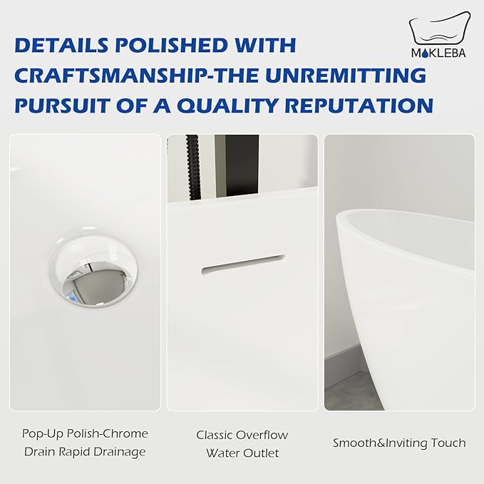 62" Lucite Acrylic Freestanding Bathtub, Double Slipper Shape Contemporary Soaking Tub with Toe-tap Chrome Drain, Slotted Overflow, cUPC Certified, Glossy White